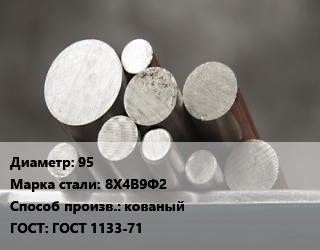 Круг стальной 95 Сталь: 8Х4В9Ф2 кованый ГОСТ: ГОСТ 1133-71, шт цена от 838.13 Тг / т, где купить, условия доставки в Кызылорде и Кызылординской области